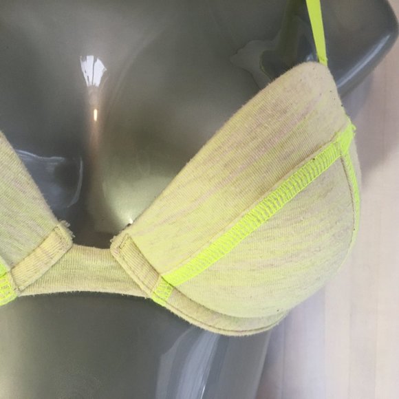 La Senza Bra Remix Size 32C Neon Green Gray Jersey Padded Push Up Plunge - Picture 4 of 13